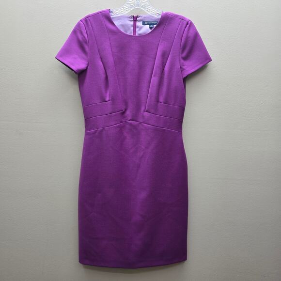 Brooks Brothers Wool Blend Short Sleeve Sheath Dress Career Business Purple SZ 2 - Picture 1 of 6